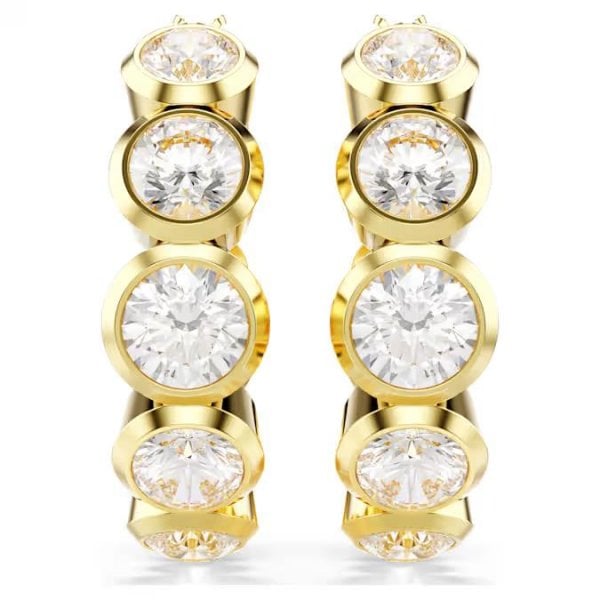 Imber hoop earrings, Round cut, White, Gold-tone