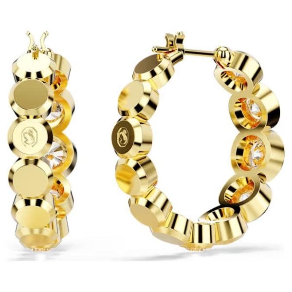 Imber hoop earrings, Round cut, White, Gold-tone