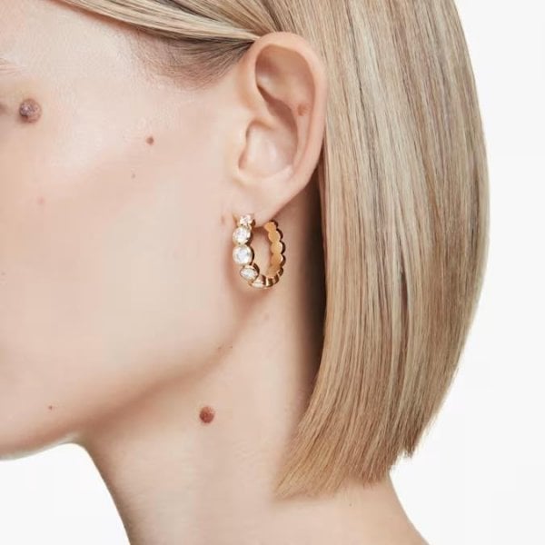 Imber hoop earrings, Round cut, White, Gold-tone