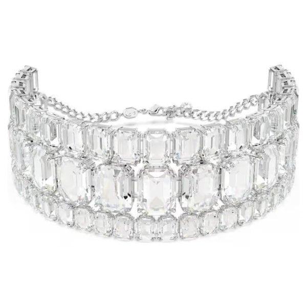 Millenia choker, Octagon cut, White, Rhodium