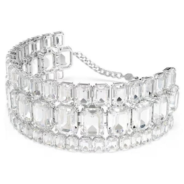 Millenia choker, Octagon cut, White, Rhodium