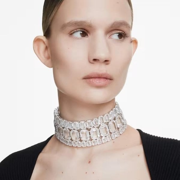 Millenia choker, Octagon cut, White, Rhodium