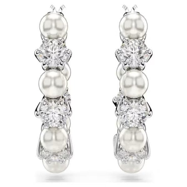 Matrix drop earrings, Crystal pearl, Rhodium