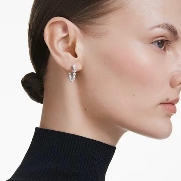 Matrix drop earrings, Crystal pearl, Rhodium