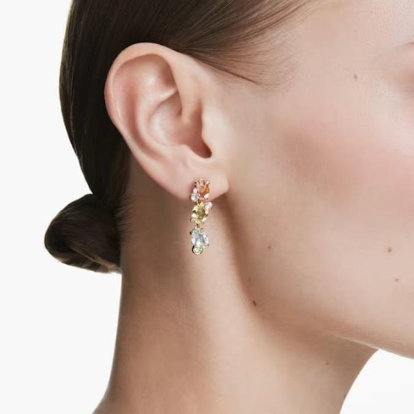 Gema drop earrings, Asymmetrical, Multi, Gold