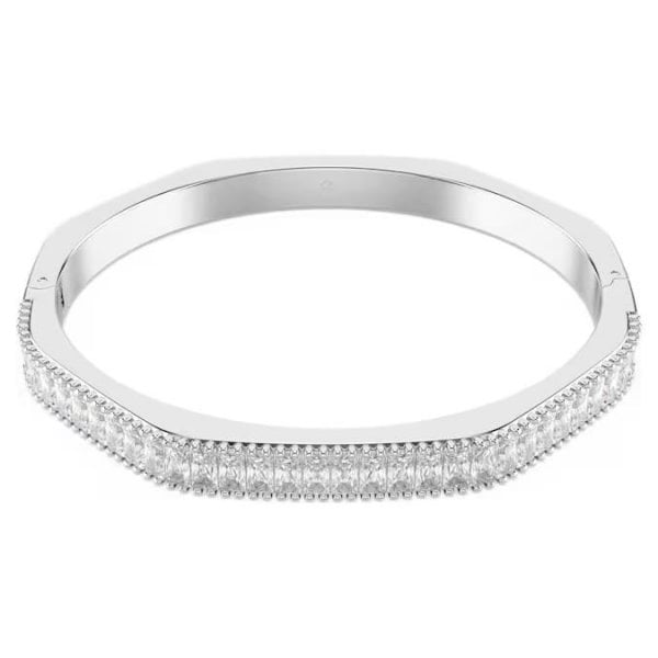 Matrix bangle, Baguette cut, White, Rhodium, M