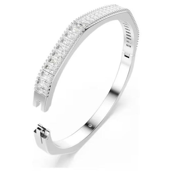 Matrix bangle, Baguette cut, White, Rhodium, M