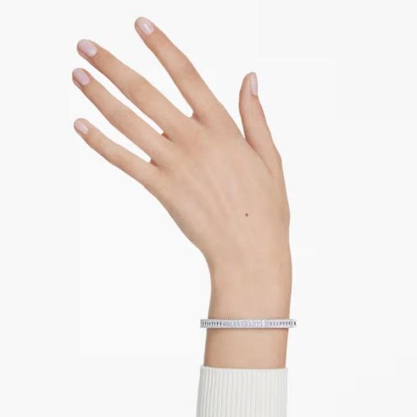 Matrix bangle, Baguette cut, White, Rhodium, M