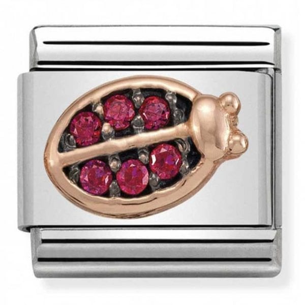 Rose Gold & Red CZ Ladybug Charm