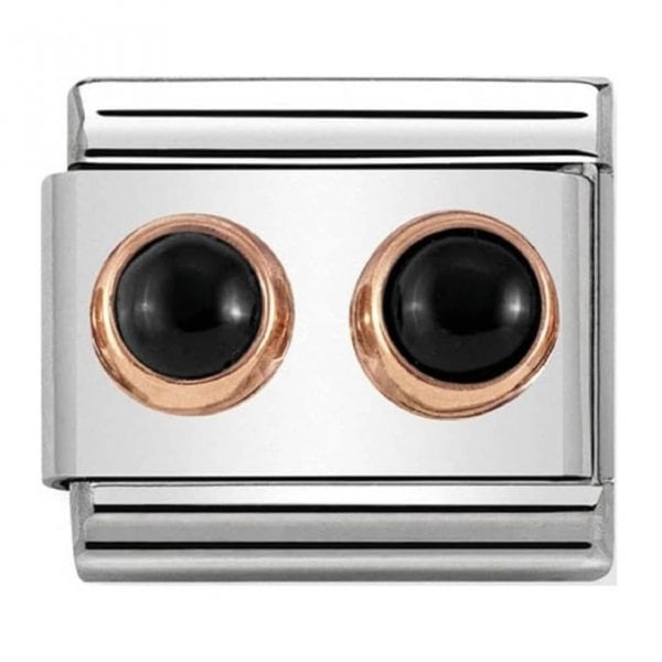 Rose Gold Black Agate Double Stone Rose Gold Charm