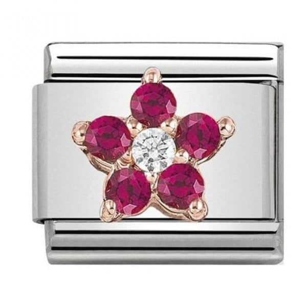 Classic Rose Gold Red and White CZ Flower Charm