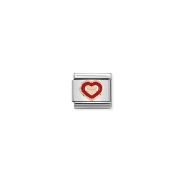 Classic Symbol 9k Rose Gold Heart Red Border Charm