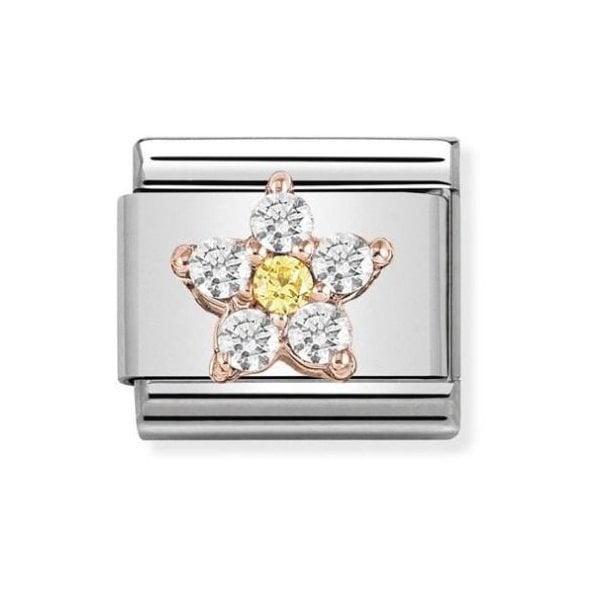 Classic Rose Gold Yellow and White CZ Flower Charm