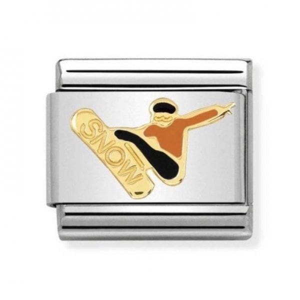 Classic Gold Orange & Black Snowboarder Charm