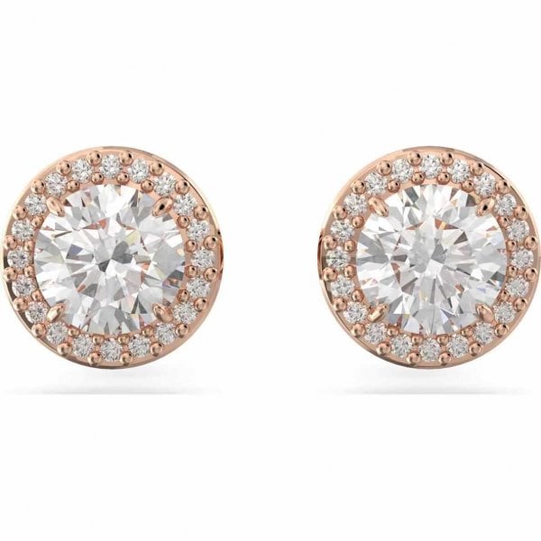 Una Angelic stud earrings, Round cut, Pavé, Rose