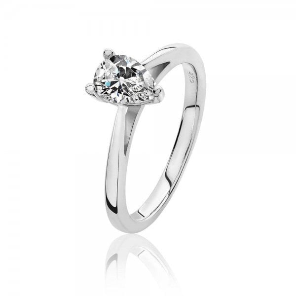 Silver 3 Claw Set Pear Shape Cubic Zirconia Ring - SIZE K
