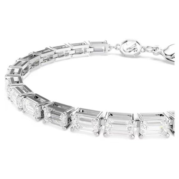 Matrix Tennis bracelet, Baguette, White, Rhodium