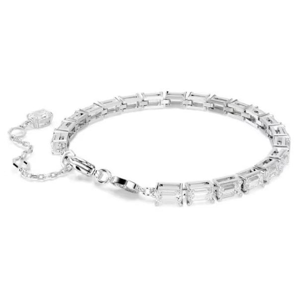 Matrix Tennis bracelet, Baguette, White, Rhodium