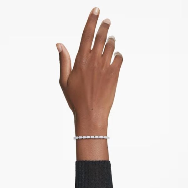 Matrix Tennis bracelet, Baguette, White, Rhodium