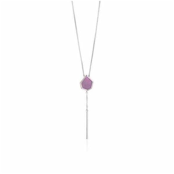 Silver Lilac Hexagon Charm Y Shaped Necklace