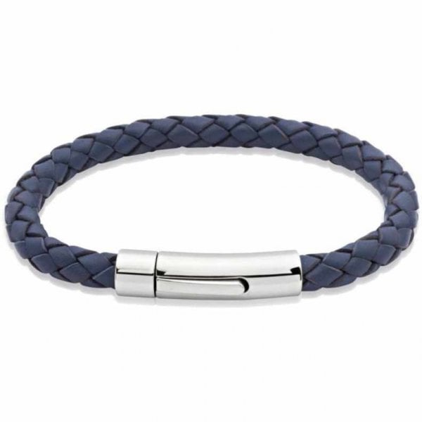 Gents Blue Leather Bracelet 21cm