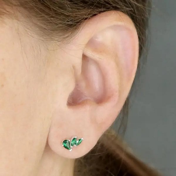 Sterling Silver Green CZ Climber Studs