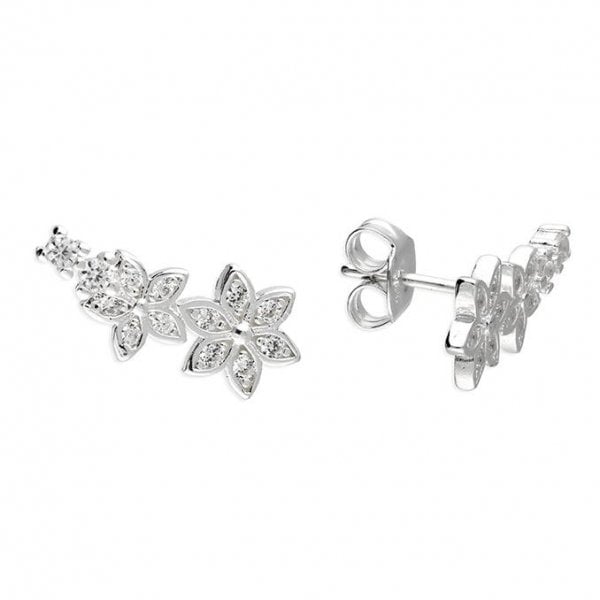 Sterling Silver CZ Graduated Flower Studs