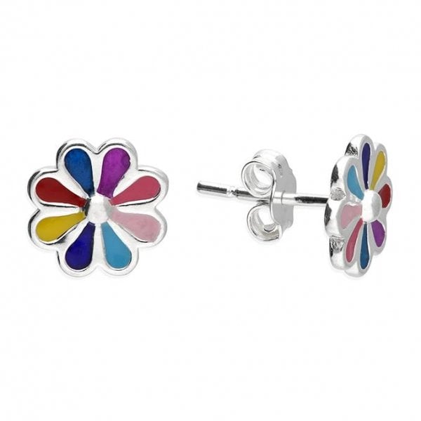 Sterling Silver Multi-Enamel Flower Studs
