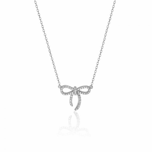 Silver Fine Open Bow CZ Pendant