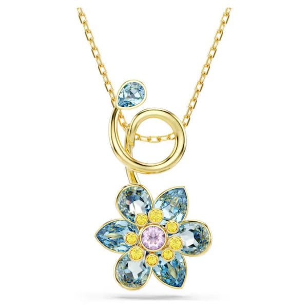 Idyllia pendant, Mixed cuts, Flower, Blue, Gold