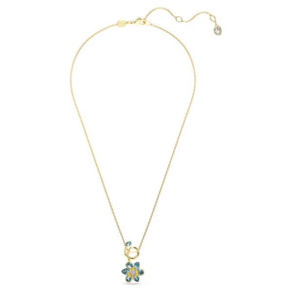 Idyllia pendant, Mixed cuts, Flower, Blue, Gold