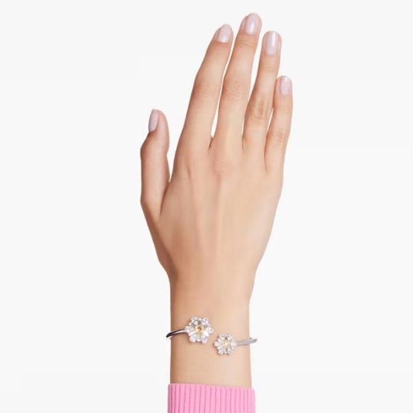 Idyllia bangle, Flower, Yellow, Rhodium plated, L