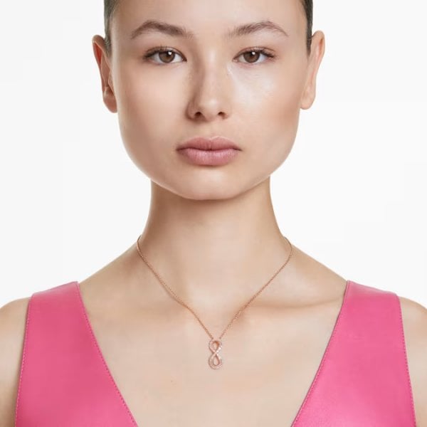 Hyperbola pendant, Infinity, White, Rose gold-tone