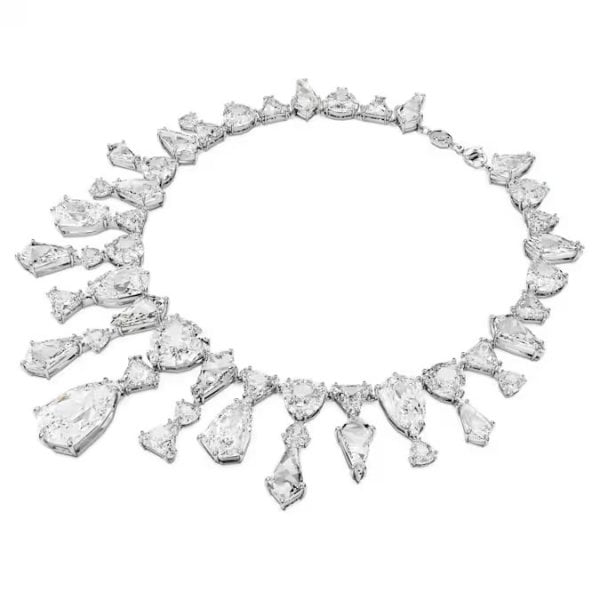Mesmera necklace, Statement, Mixed cuts, White, Rhodium