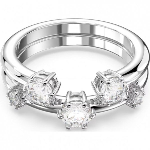 Constella ring, Set (2), Round cut, White, Rhodium plated