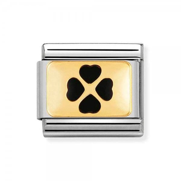 Gold Black Four Leaf Clover Charm
