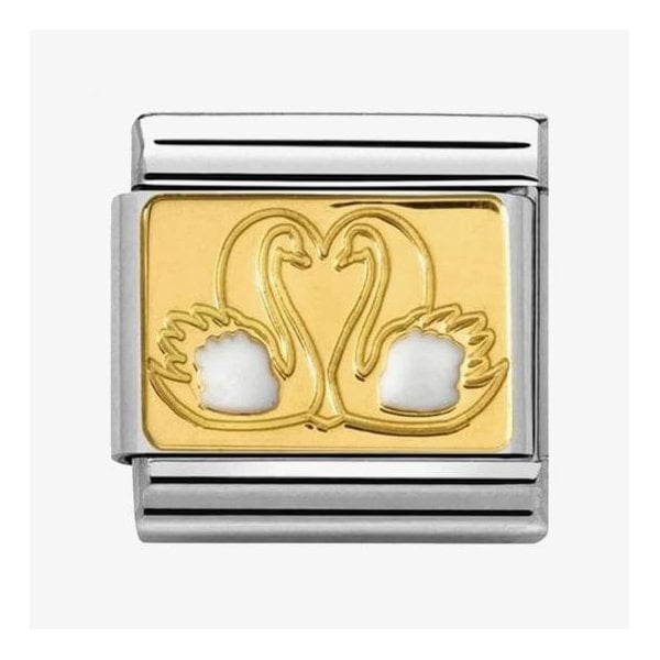 Gold White Swans Charm