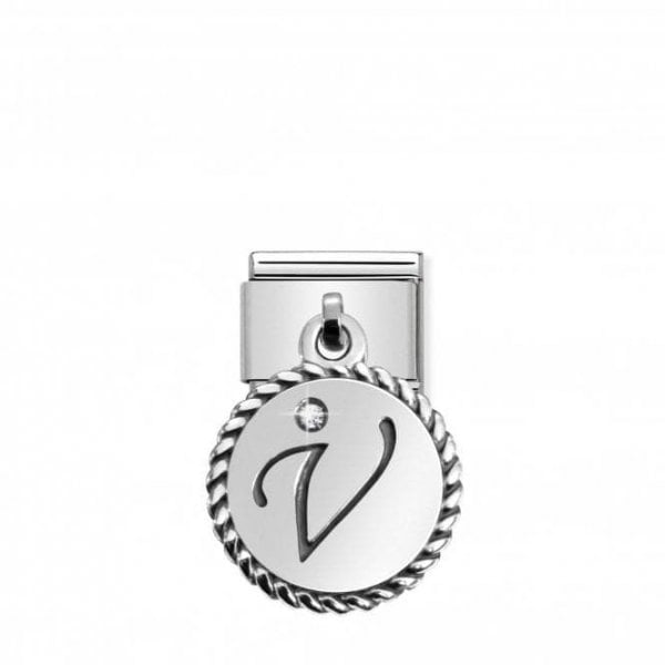 Silver Hanging Letter V with CZ Charm