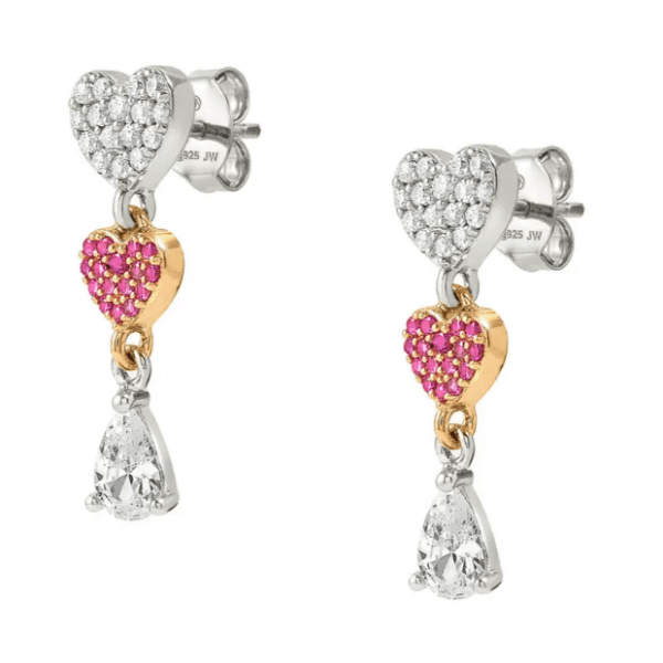 Lucentissima Silver Rose Gold Plated Pave CZ Heart Earrings