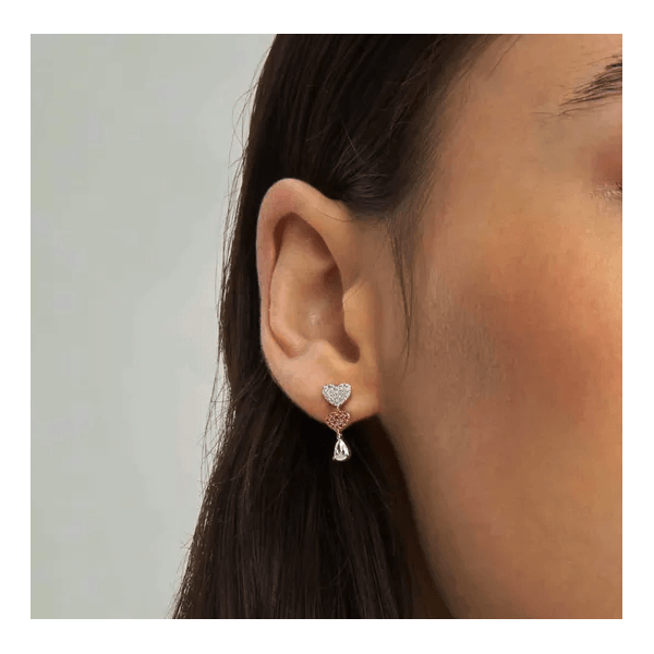 Lucentissima Silver Rose Gold Plated Pave CZ Heart Earrings
