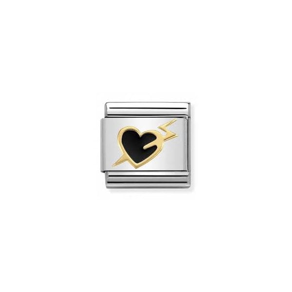 Classic Gold Enamel Black Love Struck Heart Charm