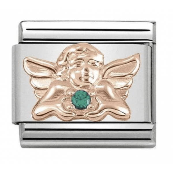 Classic Rose Gold & Green CZ Angel of Good Luck Charm