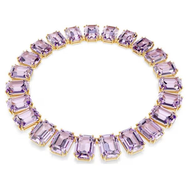Millenia Tennis necklace, Oversized crystals, Octagon cut, Purple, Gold-tone