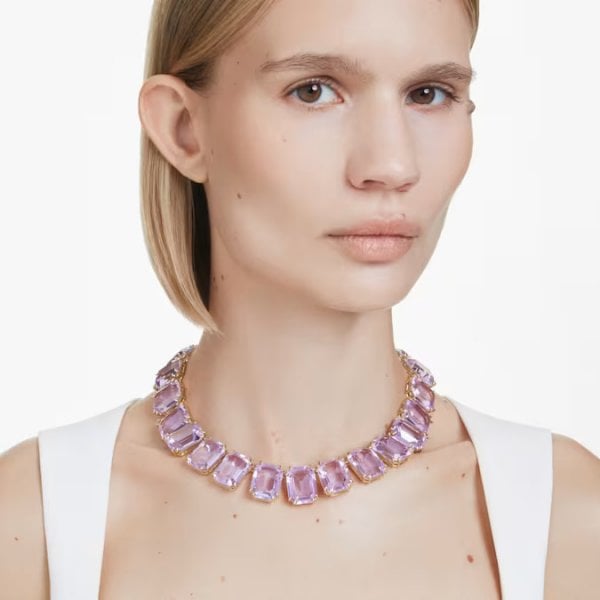 Millenia Tennis necklace, Oversized crystals, Octagon cut, Purple, Gold-tone