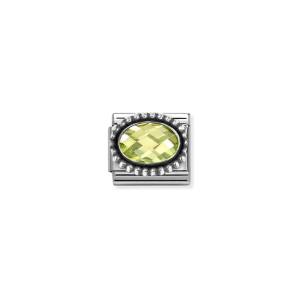 Classic Link, Light Green CZ, Vintage Effect