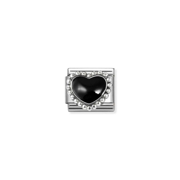 Stainless Steel & Silver Black Dotted Heart Charm