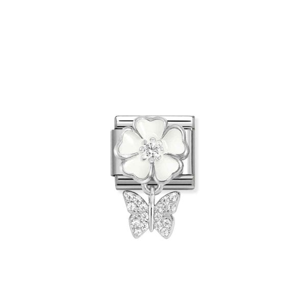 White flower with butterfly