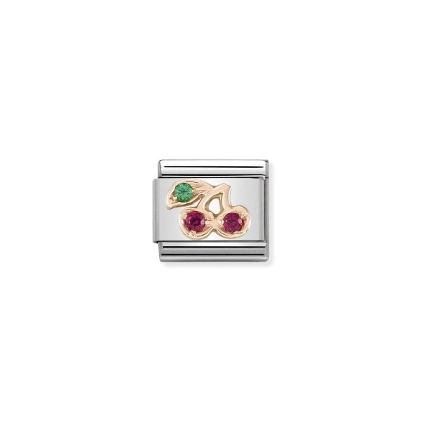 Rose Gold Cherries With Cubic Zirconia Charms