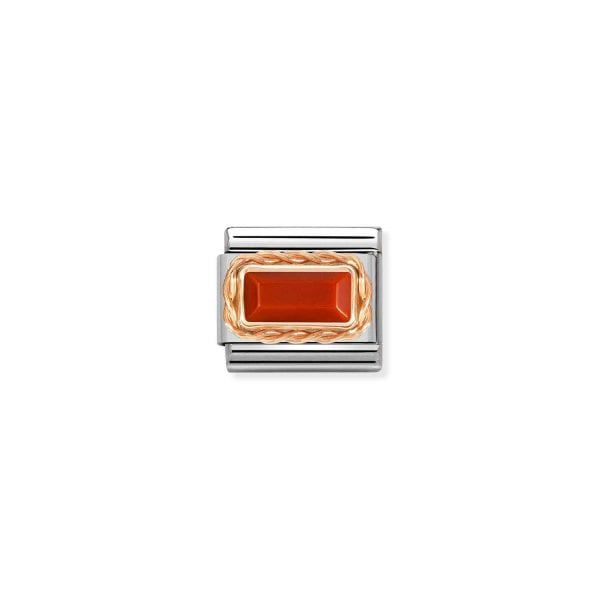Composable Classic Baguette Stone With Red Coral 9K Rose Gold Charm