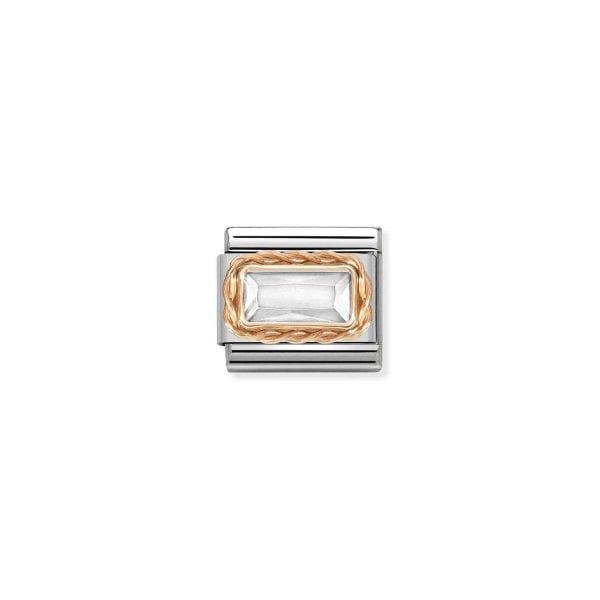 Rose Gold Faceted Baguette White CZ